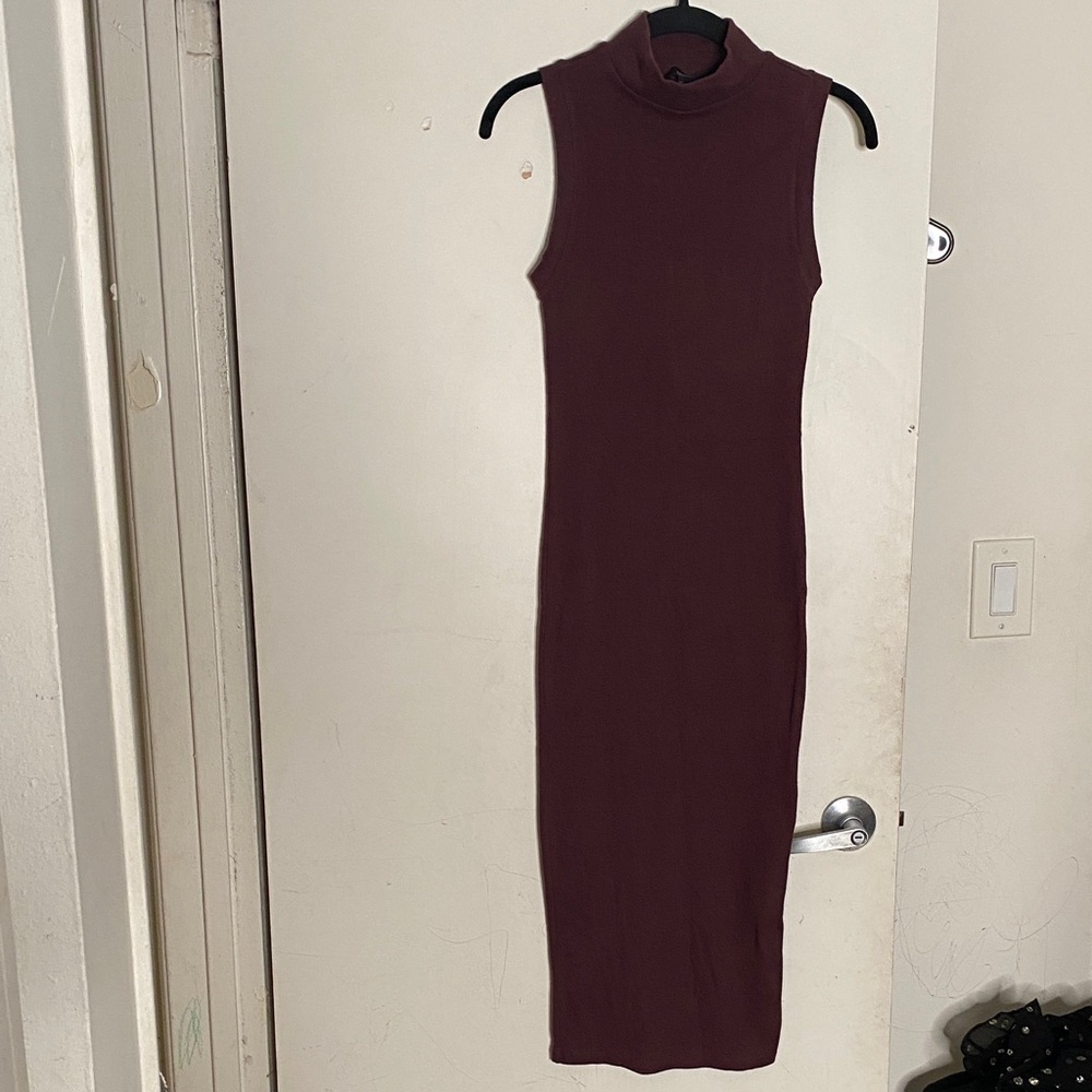Forever 21 High Neck Burgundy Midi Dress